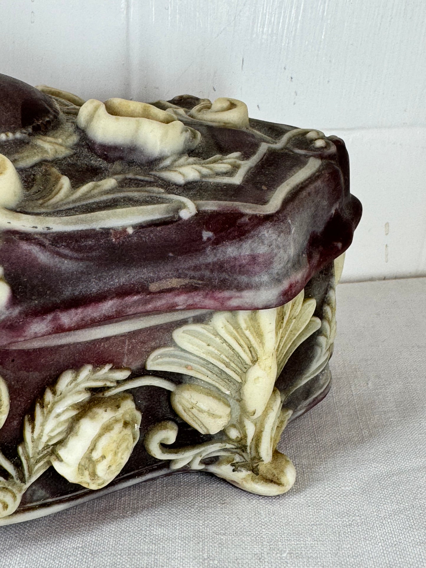 Vintage Incolay Stone Hand Carved Roses 7.5”x3.5” Hinged Jewellery Trinket Box