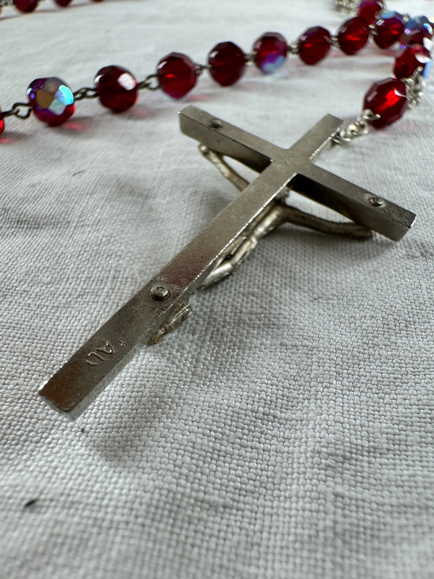 Vintage Italian beaded Catholic Crucifix St Mary Necklace (SICILY HOUSE)