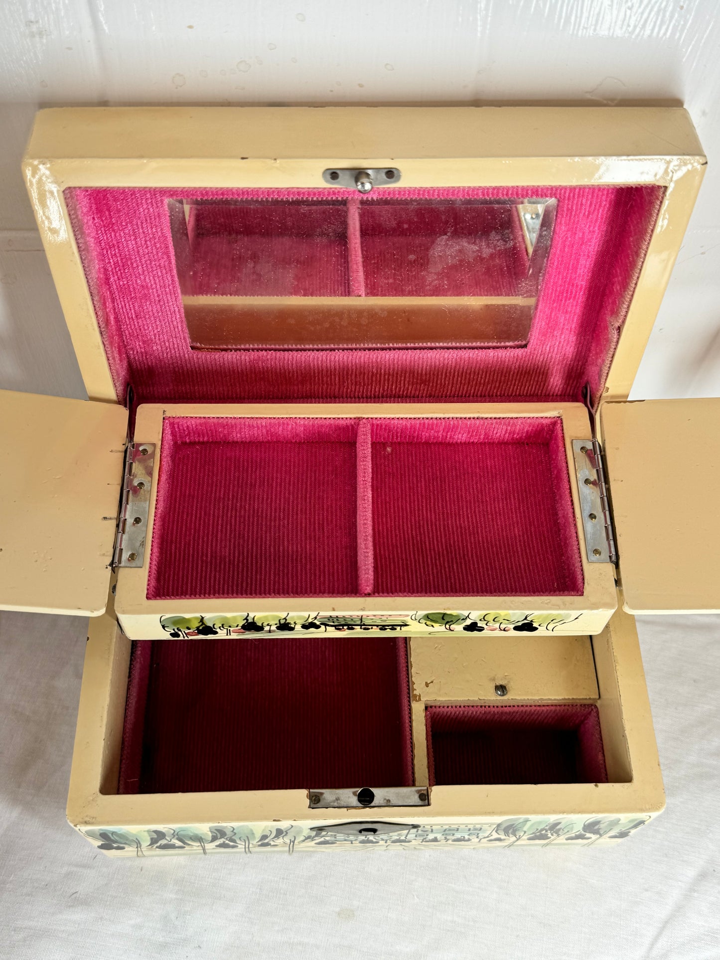 Vintage Japanese Musical jewellery box hand painted French Street scene on the front La Dome Cafe Montparnasse Paris