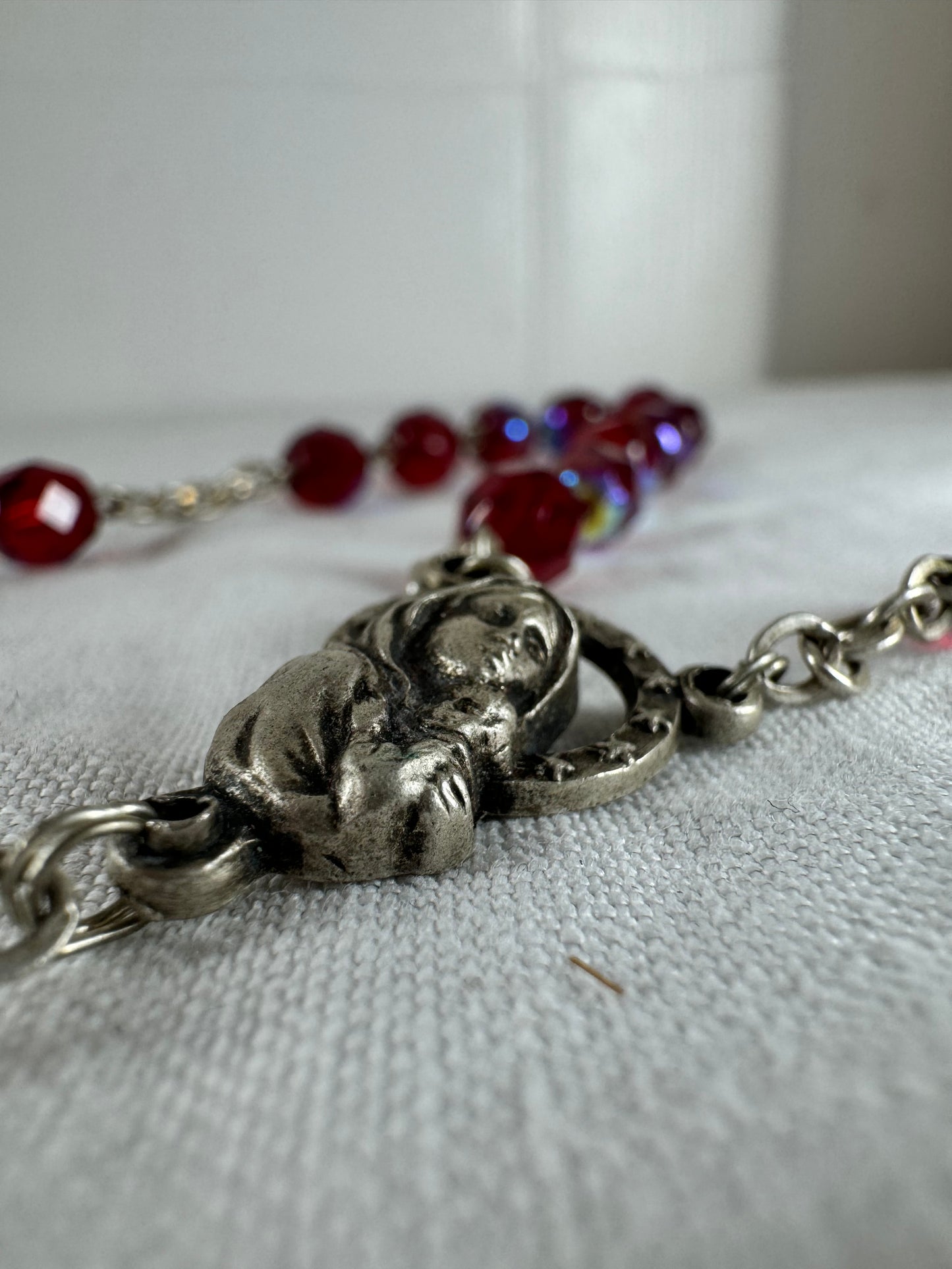 Vintage Italian beaded Catholic Crucifix St Mary Necklace (SICILY HOUSE)