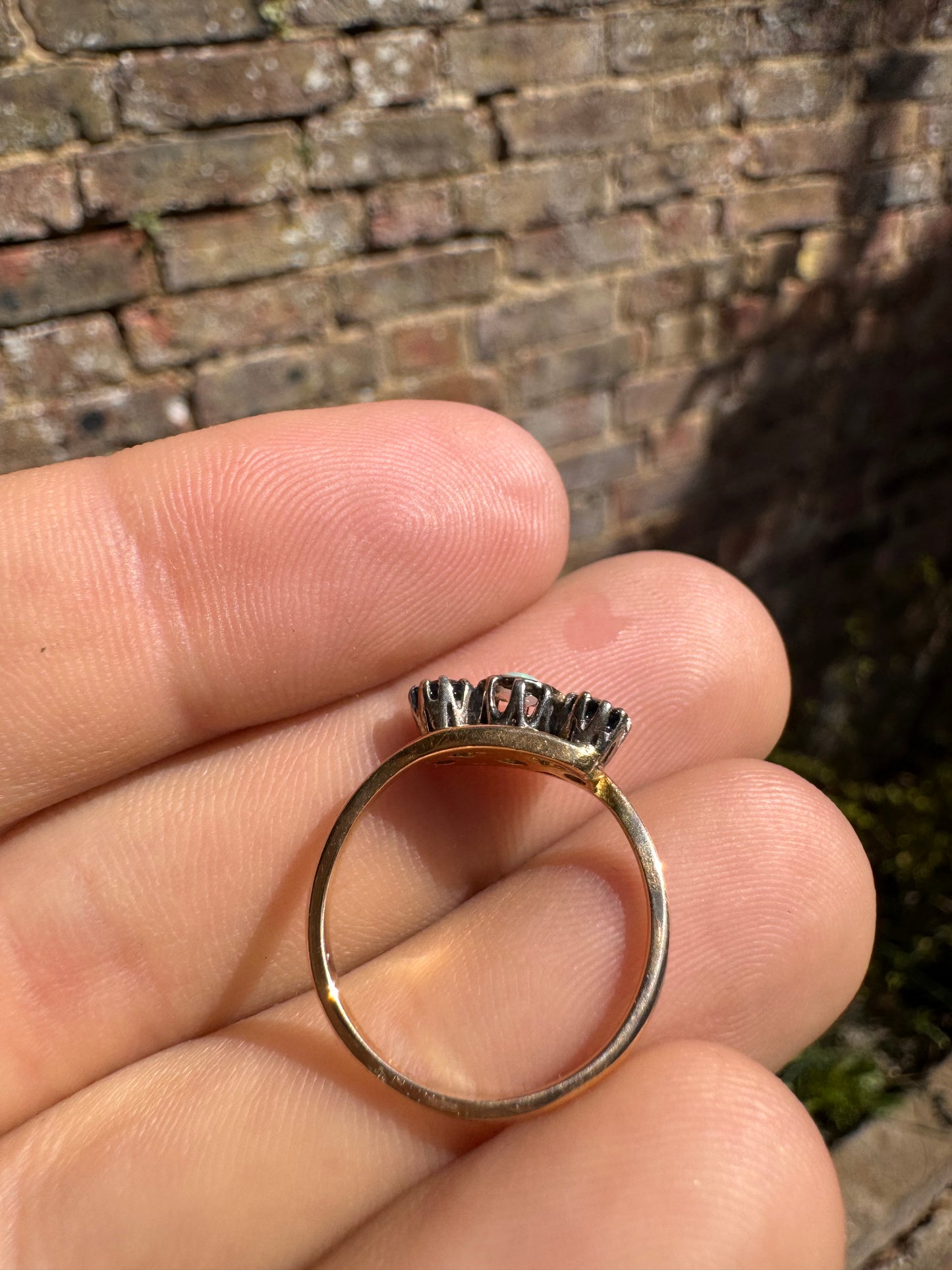 Antique 18ct Opal Sapphire Trilogy Yellow Gold Ring
