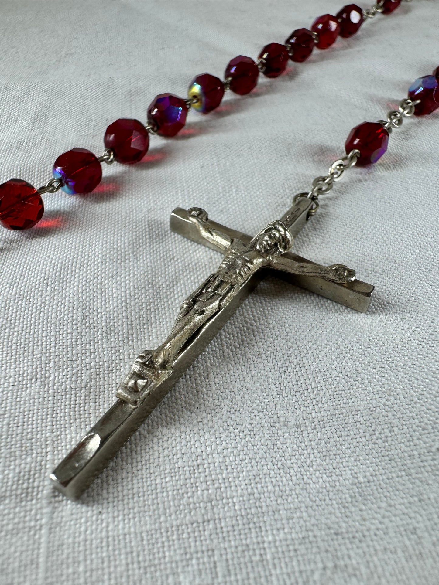 Vintage Italian beaded Catholic Crucifix St Mary Necklace (SICILY HOUSE)
