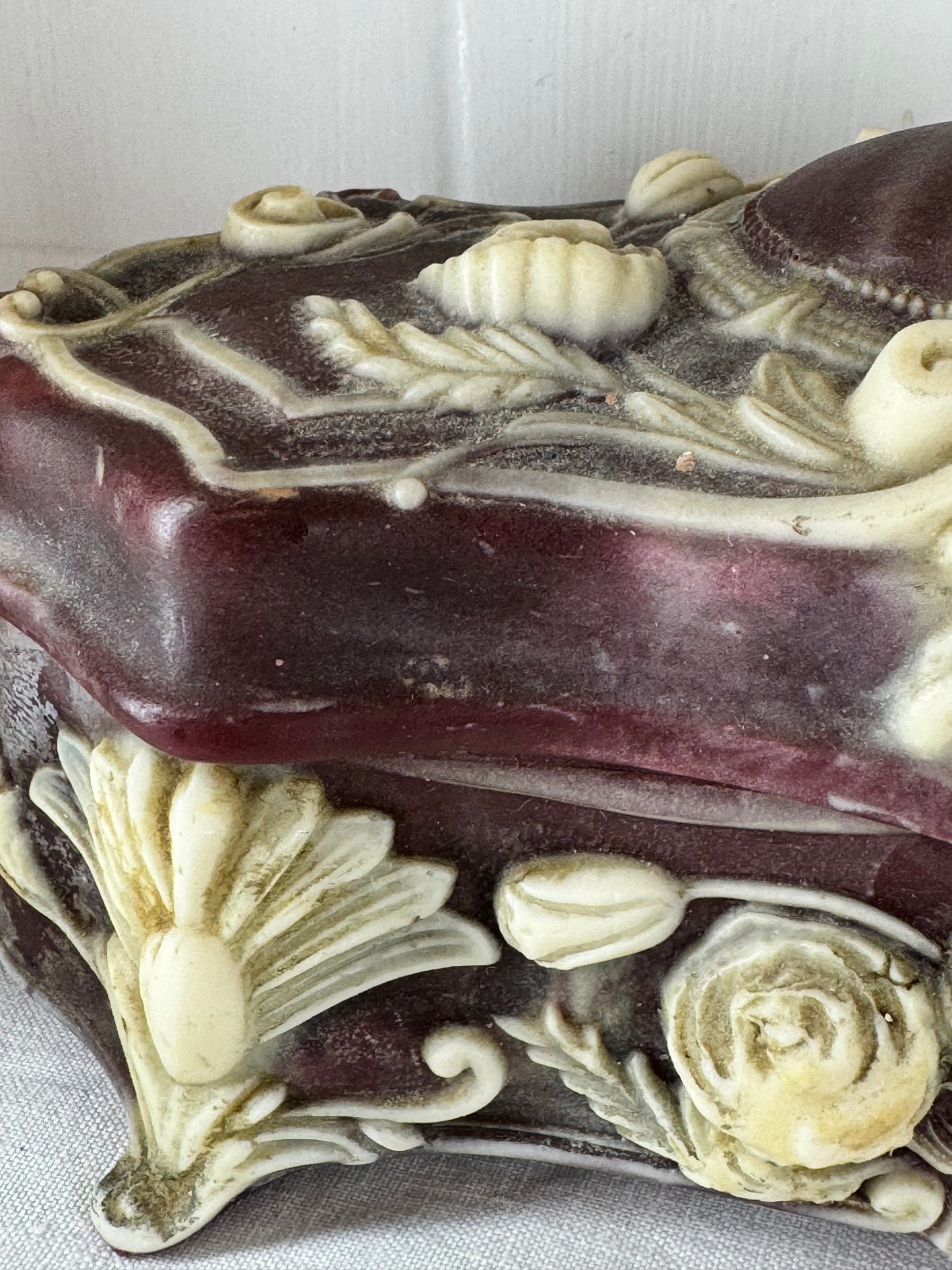 Vintage Incolay Stone Hand Carved Roses 7.5”x3.5” Hinged Jewellery Trinket Box