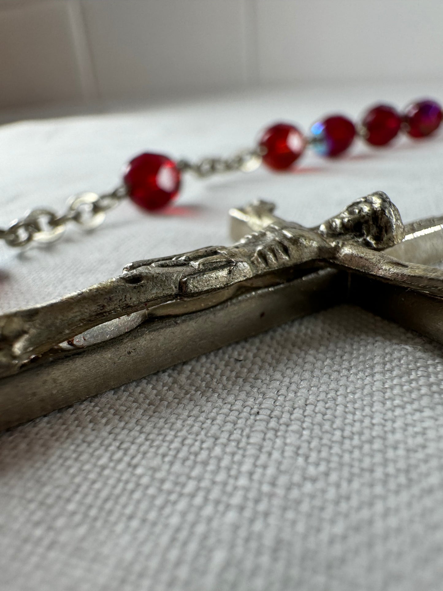 Vintage Italian beaded Catholic Crucifix St Mary Necklace (SICILY HOUSE)