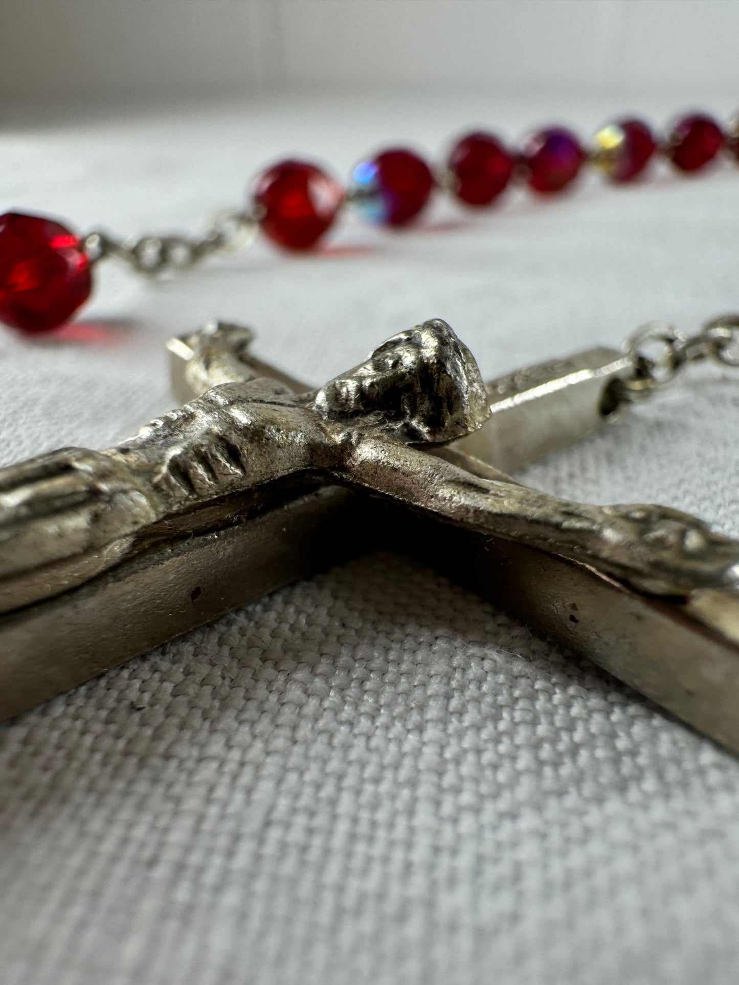 Vintage Italian beaded Catholic Crucifix St Mary Necklace (SICILY HOUSE)