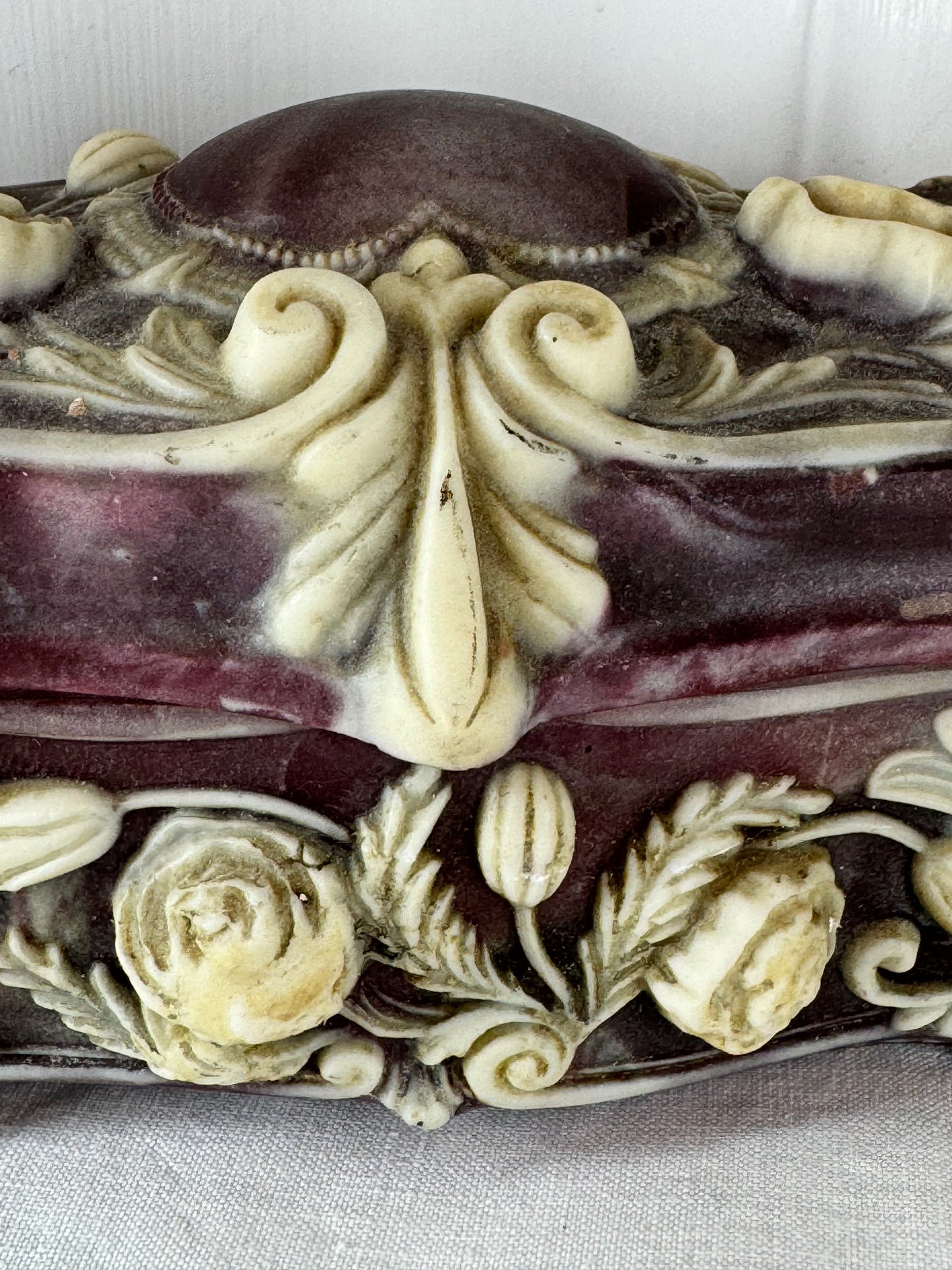 Vintage Incolay Stone Hand Carved Roses 7.5”x3.5” Hinged Jewellery Trinket Box