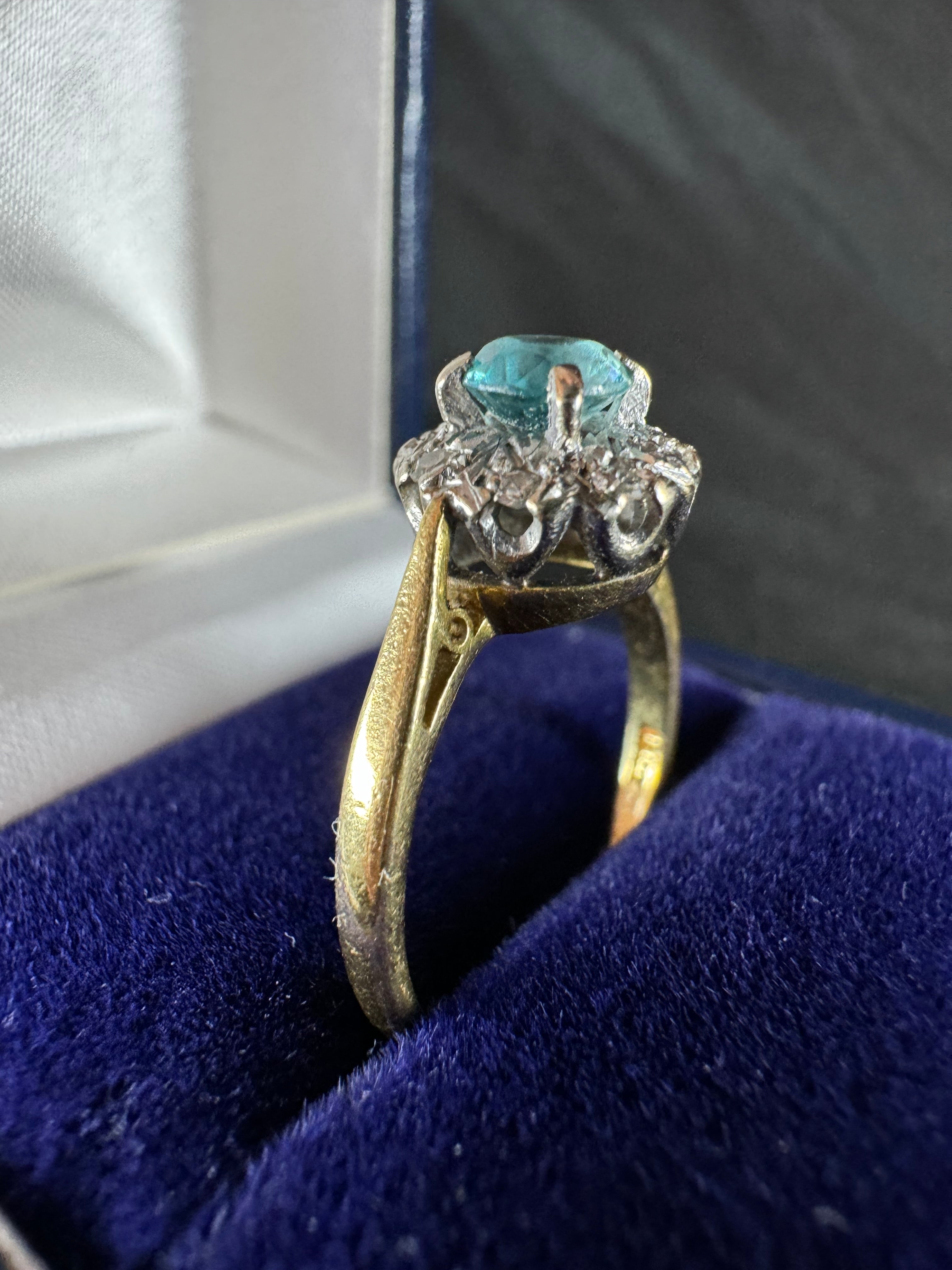 Antique 18ct Yellow Gold and Platinum Topaz Diamond Ring
