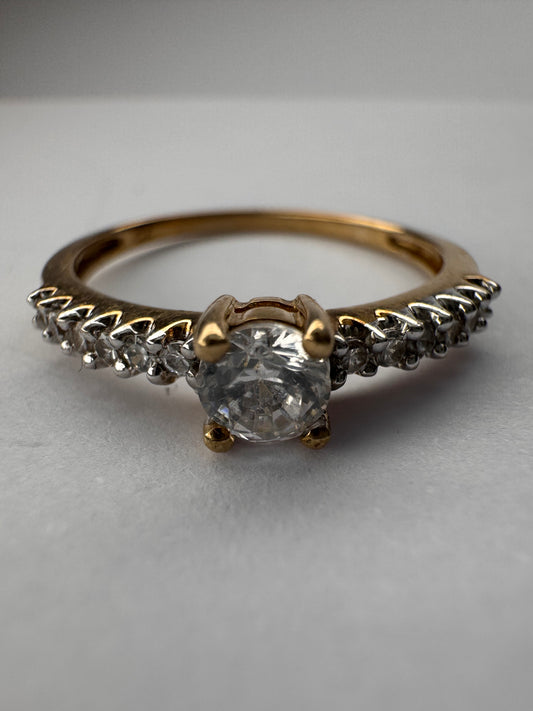 9ct CZ Engagement Yellow Gold Ring