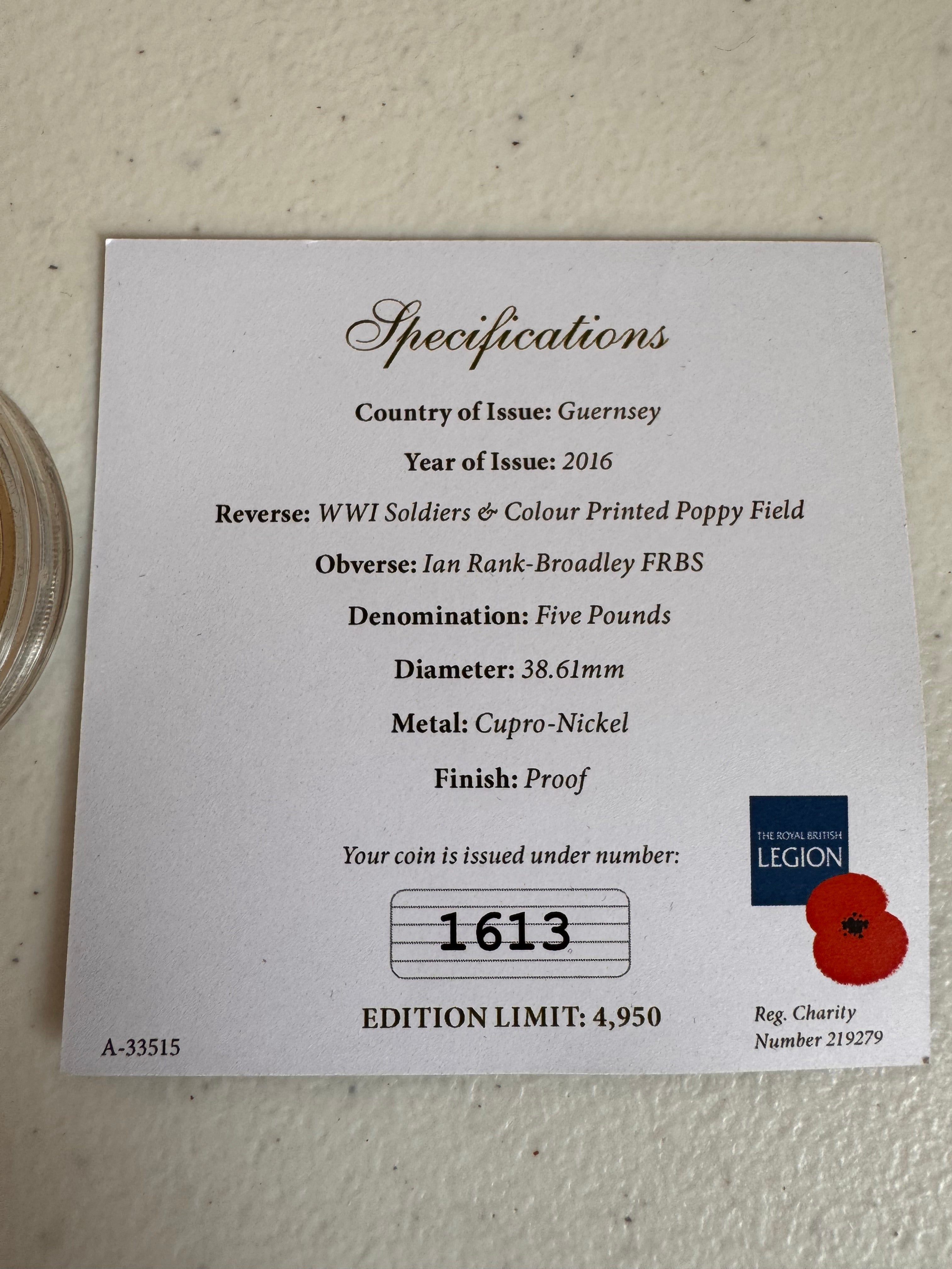 Lot 29: THE BATTLE OF THE SOMME
FIVE POUND PROOF COIN
Certificate of Authenticity (Estimate £25-40)