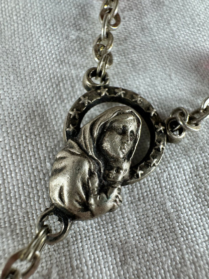 Vintage Italian beaded Catholic Crucifix St Mary Necklace (SICILY HOUSE)