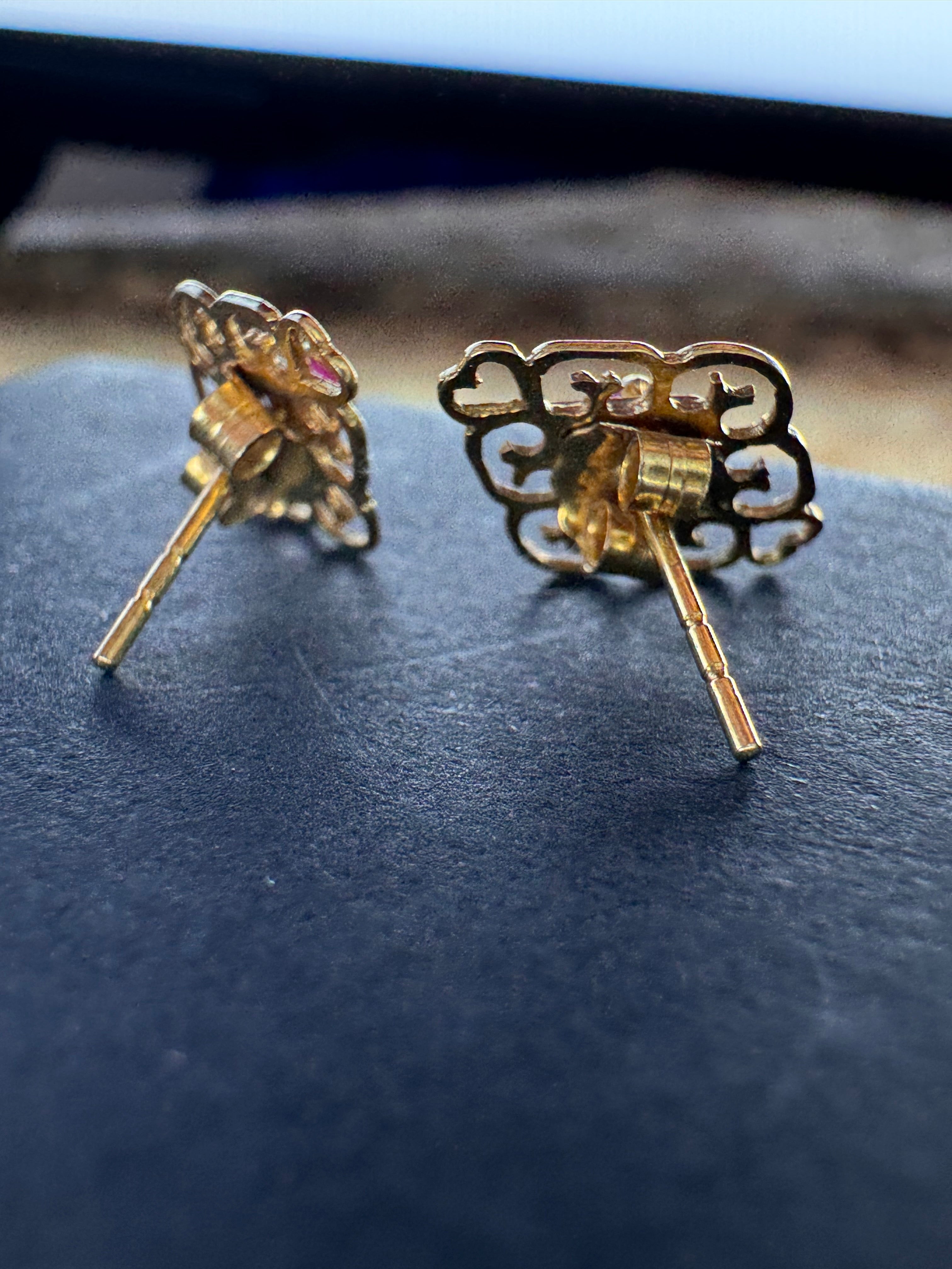 9ct vintage Yellow Gold Ruby Heart Earrings