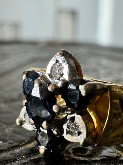 Vintage 9ct Sapphire Diamond Flower Ring