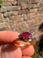 Lot 11: 18ct Yellow Gold Ruby Diamond Ring (Estimate £200-300)
