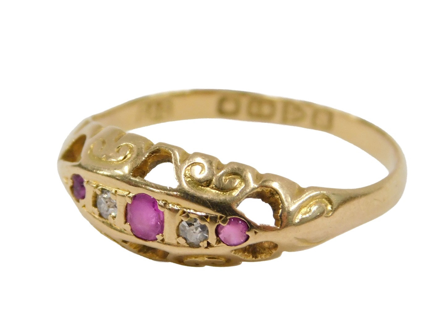Edwardian 18ct gold ruby and diamond gypsy ring