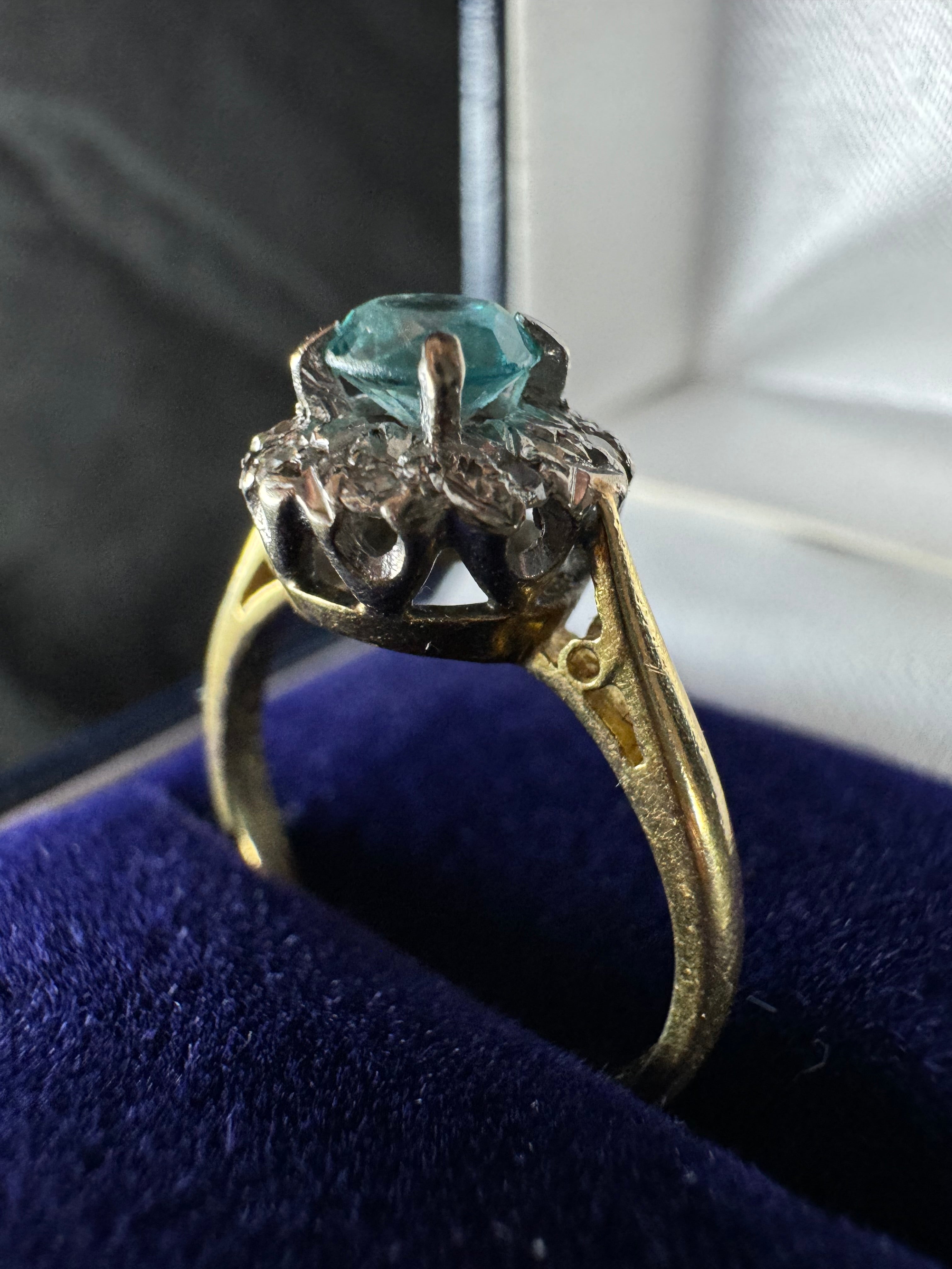 Antique 18ct Yellow Gold and Platinum Topaz Diamond Ring