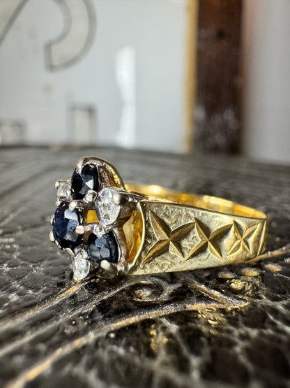 Vintage 9ct Sapphire Diamond Flower Ring