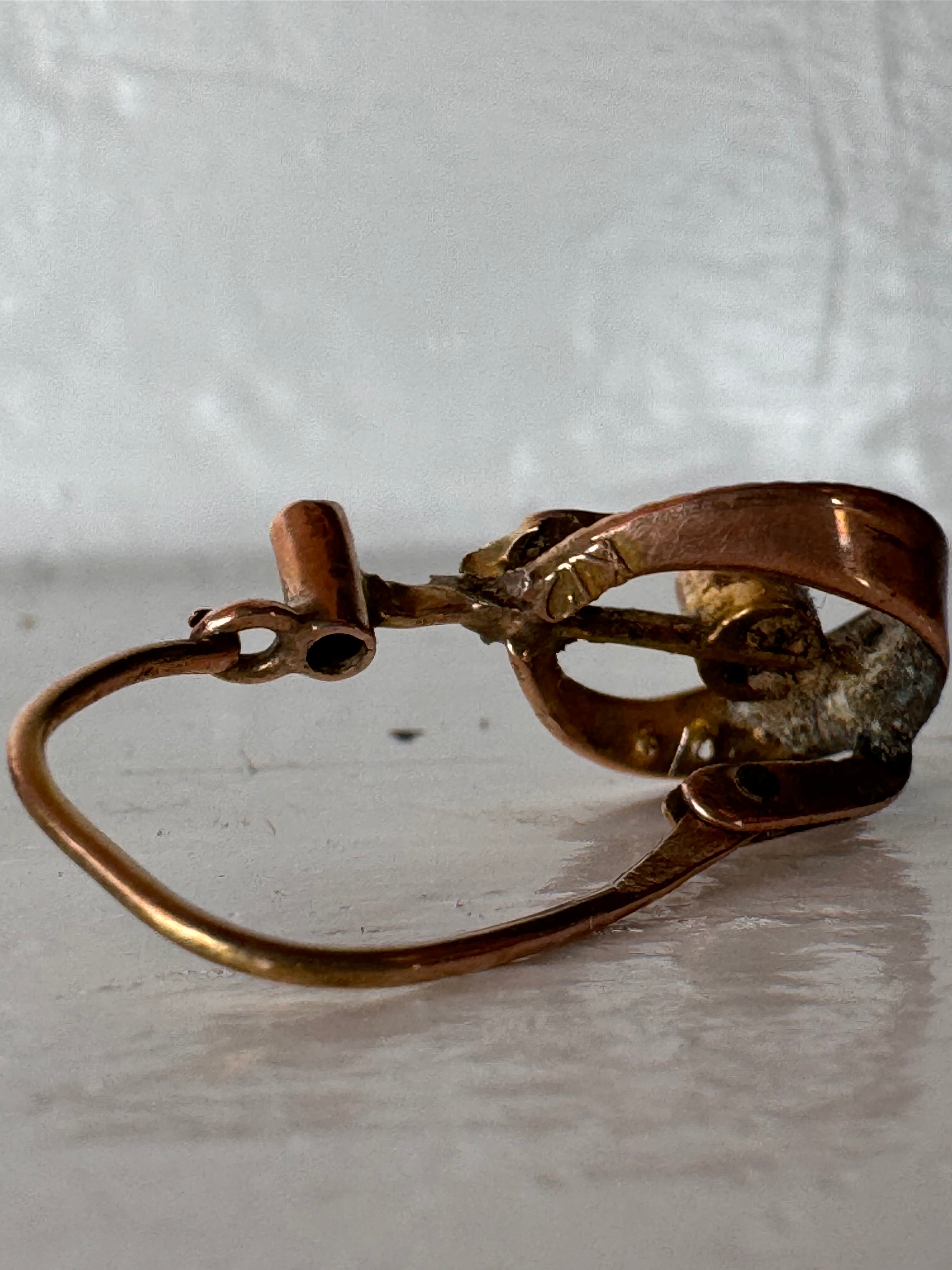 1920/30s Women’s Earrings 12K Rose Gold Pearls and Ruby - shows damage