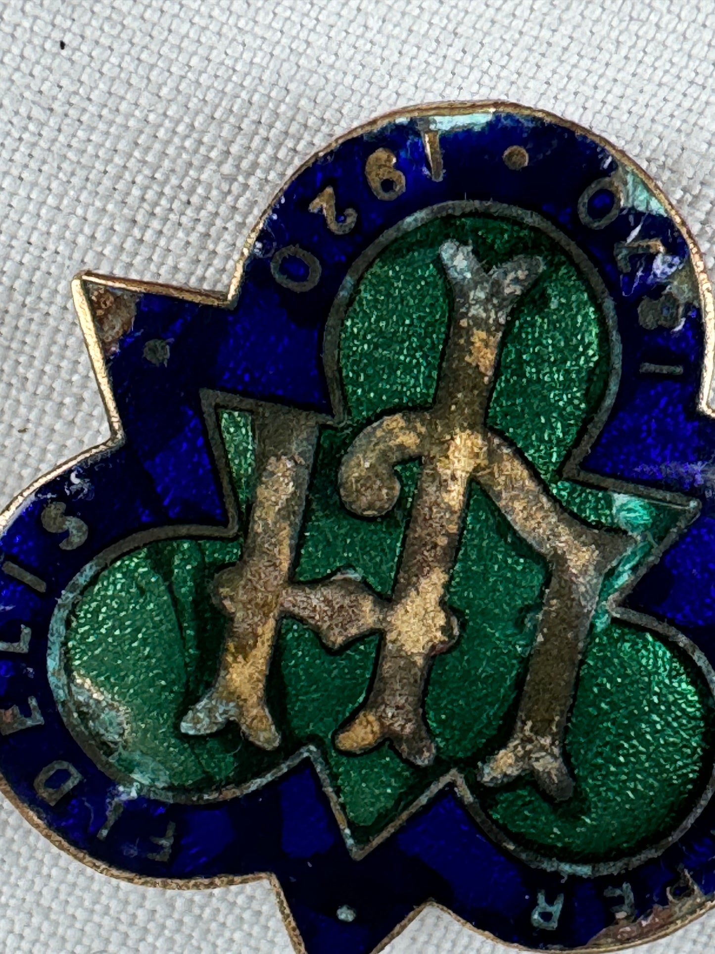 Two antique enamelled badges marked 'SEMPER FIDELIS 1870-1920' centrally  'L H'.