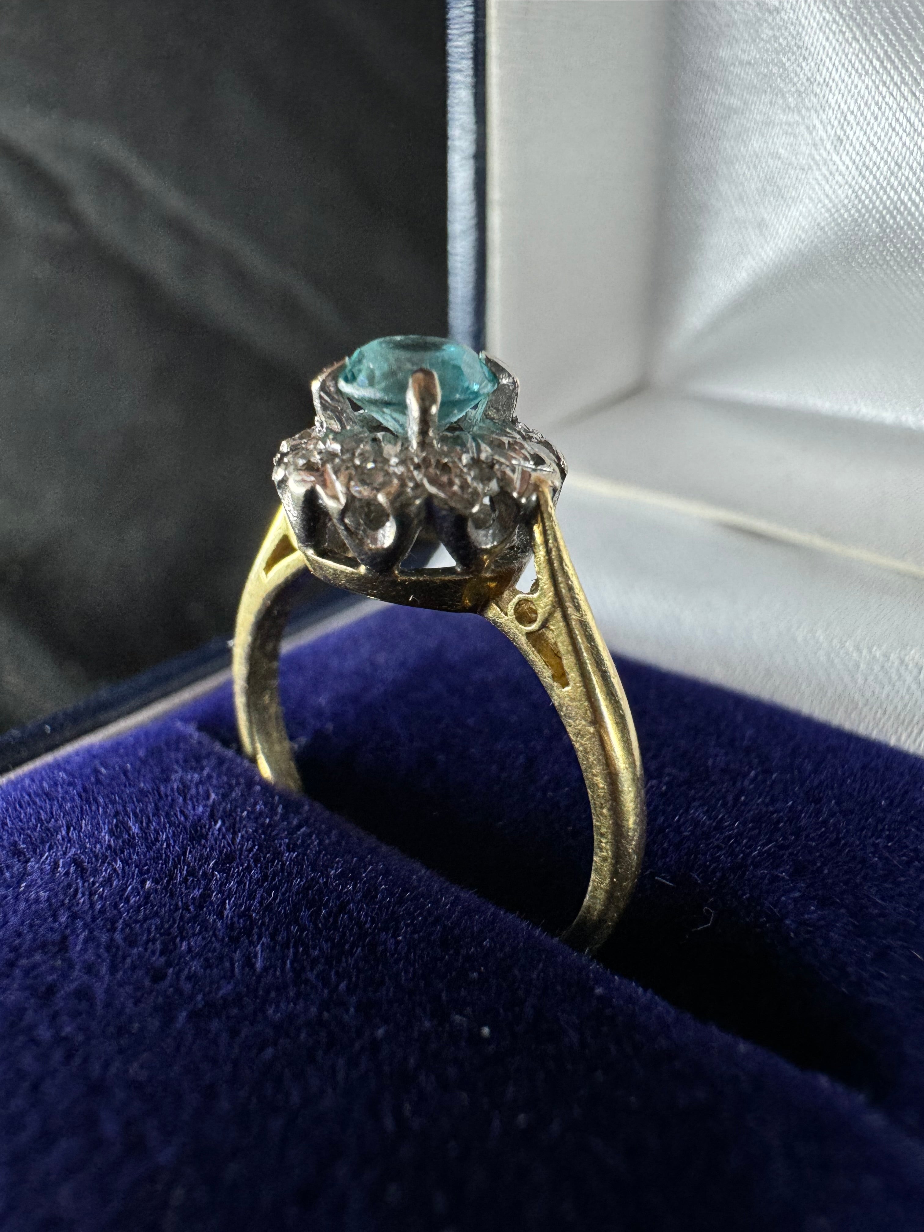 Antique 18ct Yellow Gold and Platinum Topaz Diamond Ring