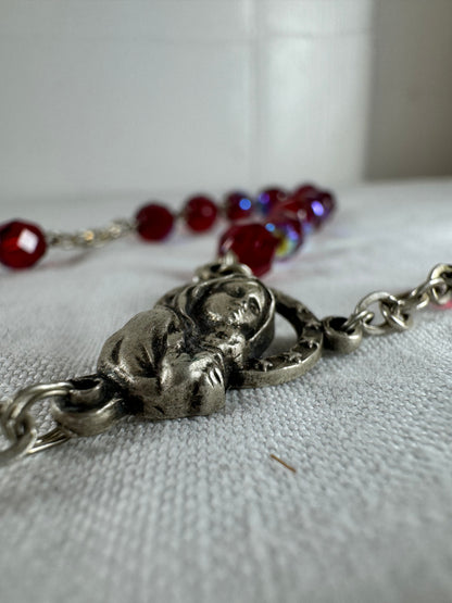 Vintage Italian beaded Catholic Crucifix St Mary Necklace (SICILY HOUSE)