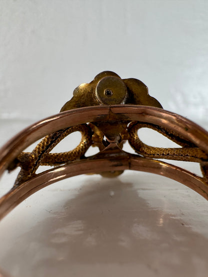 Vintage Italian Rose / Yellow Metal Pearl White Stone Ring