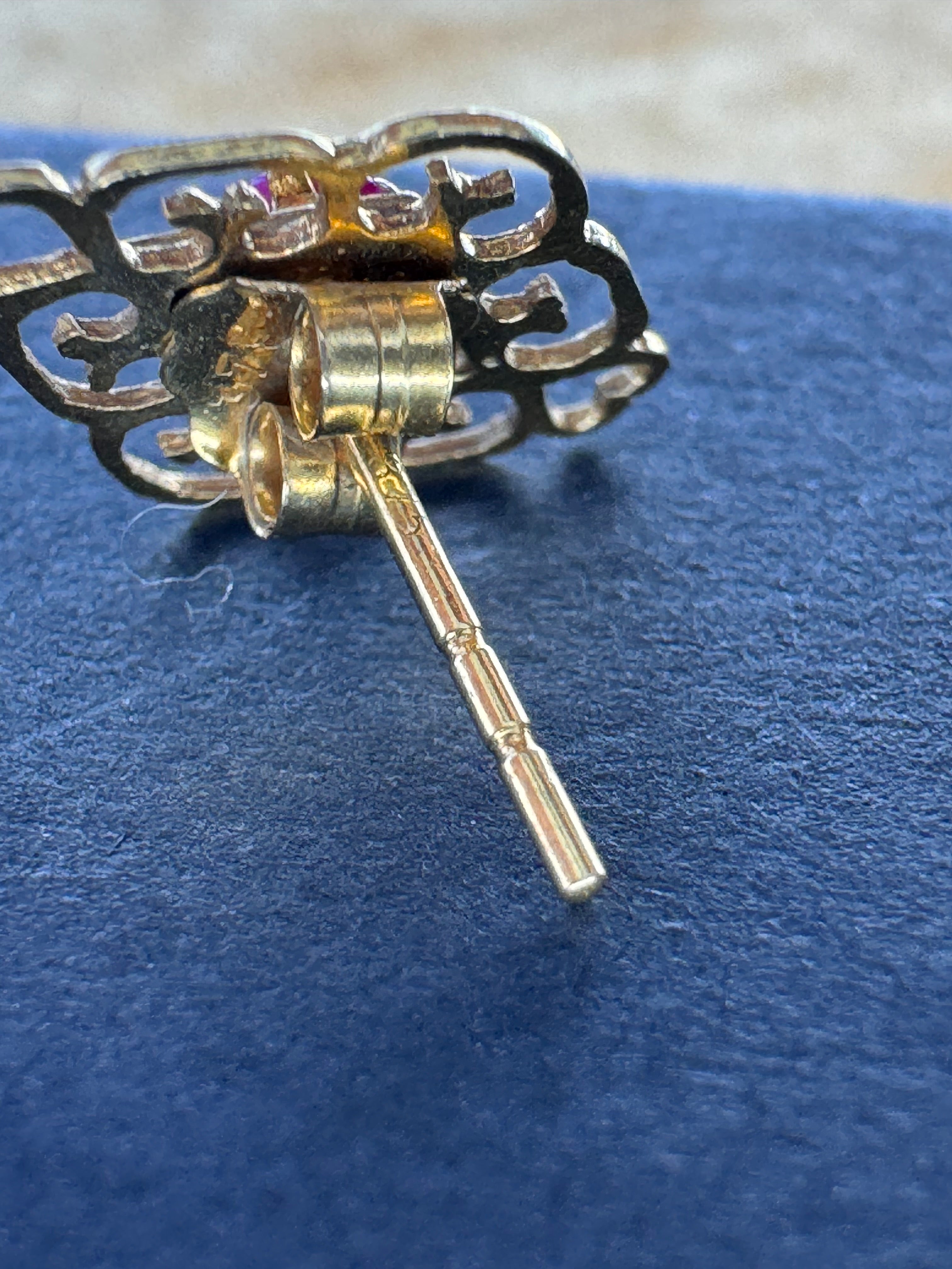 9ct vintage Yellow Gold Ruby Heart Earrings