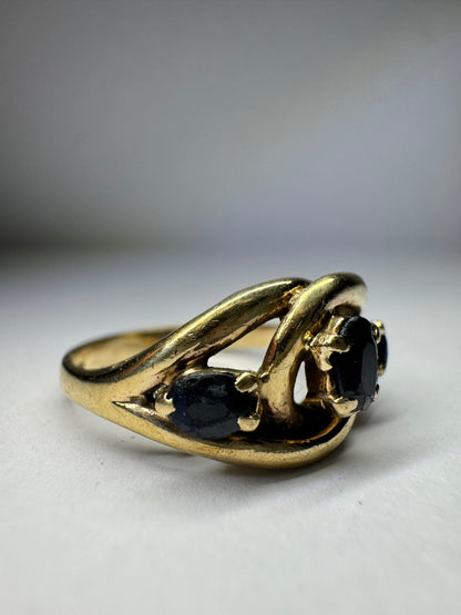 Vintage 9ct Yellow Gold Sapphire Trilogy Ring