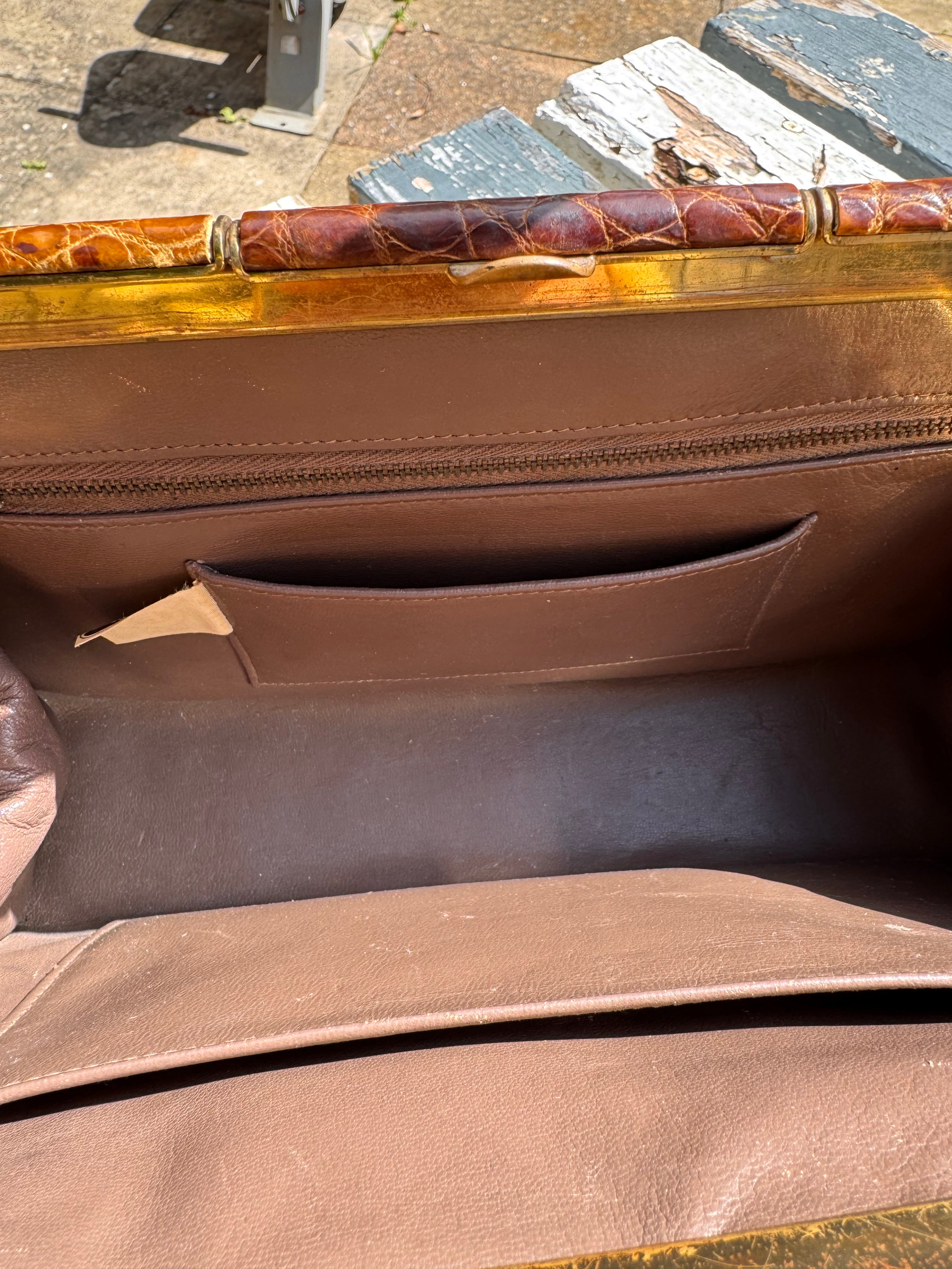 Lot 18: vintage crocodile handbag (Estimate £10-20)