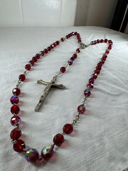 Vintage Italian beaded Catholic Crucifix St Mary Necklace (SICILY HOUSE)