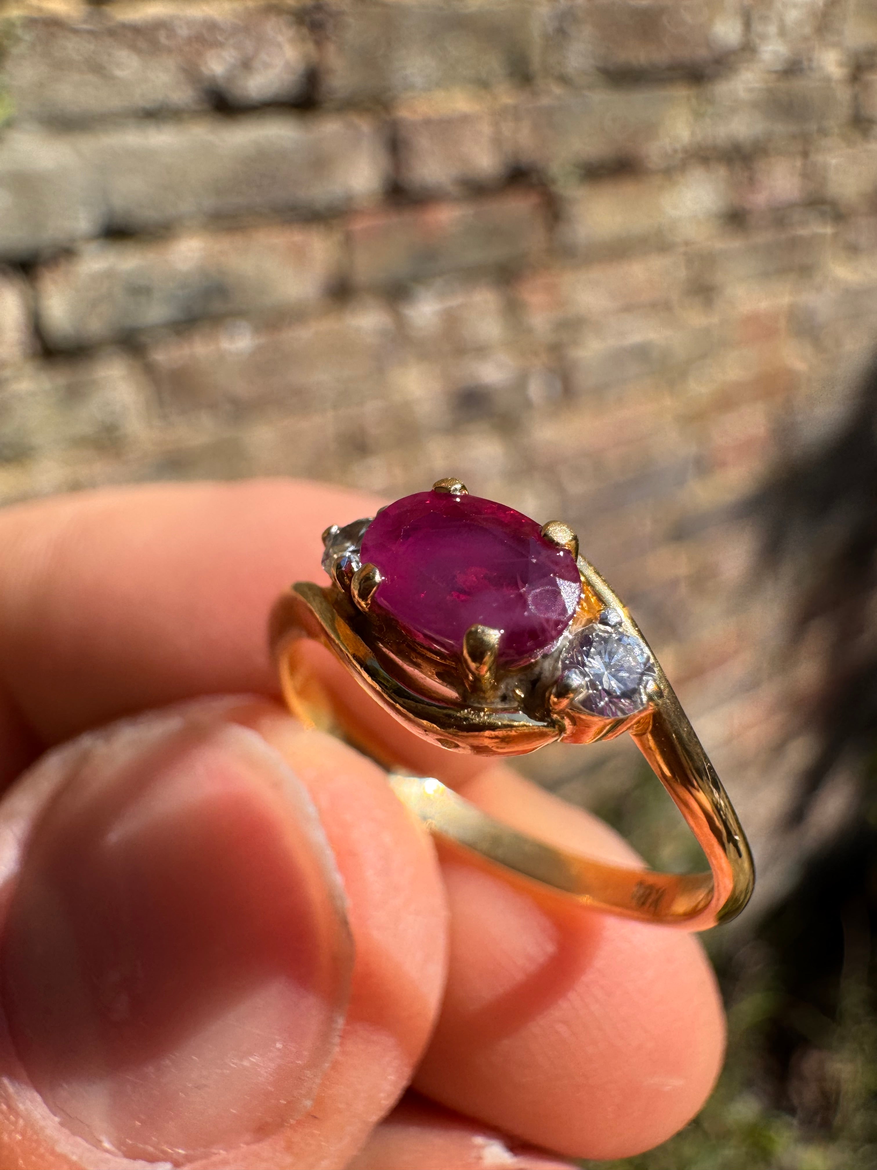 Lot 11: 18ct Yellow Gold Ruby Diamond Ring (Estimate £200-300)