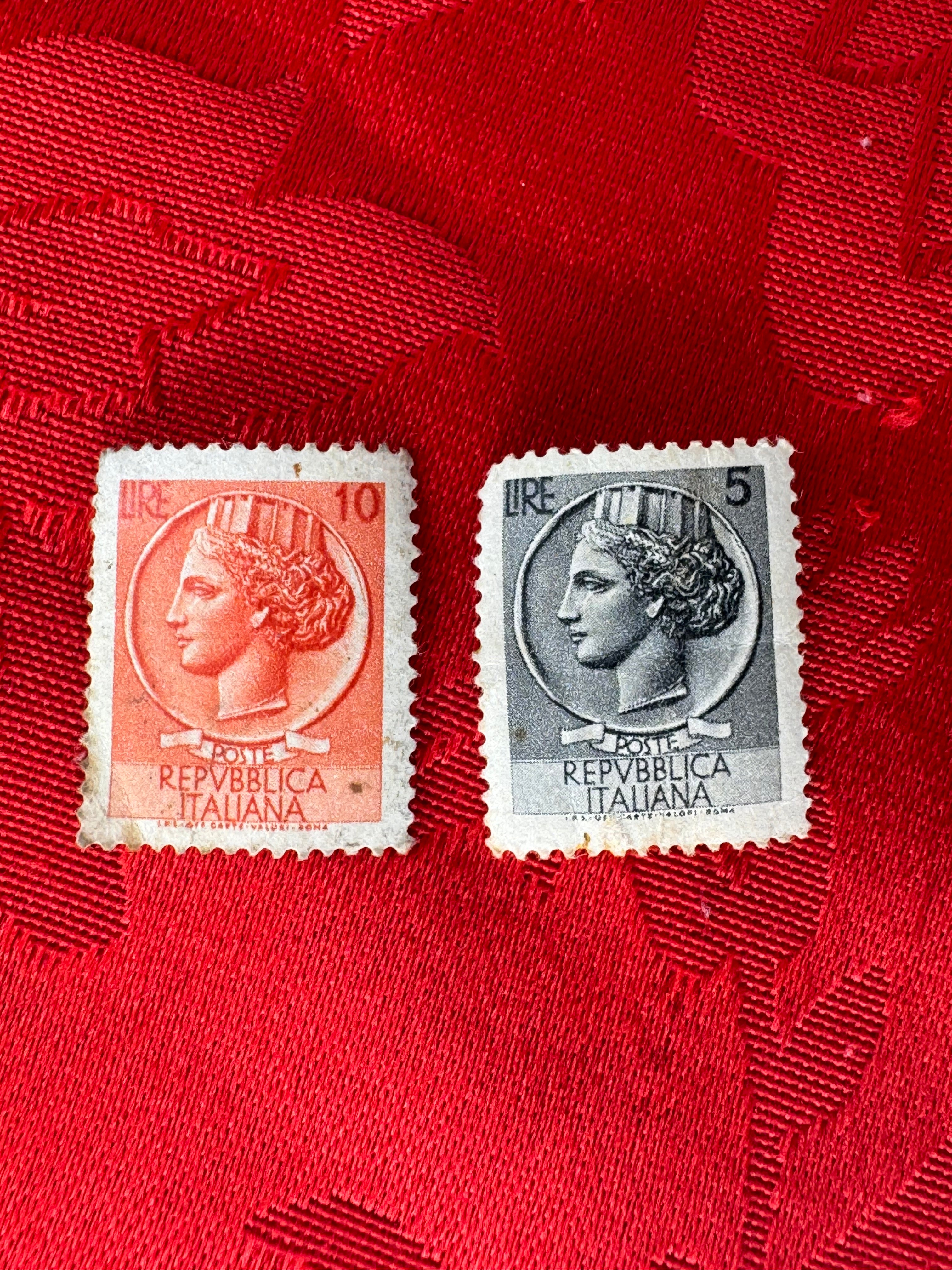 5 and 10 lira Italian stamps