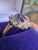 18ct Yellow Gold Platinum Amethyst Diamond Halo Ring