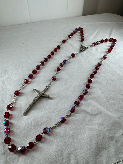 Vintage Italian beaded Catholic Crucifix St Mary Necklace (SICILY HOUSE)