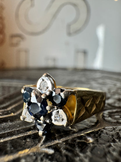 Vintage 9ct Sapphire Diamond Flower Ring