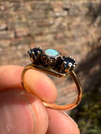 Antique 18ct Opal Sapphire Trilogy Yellow Gold Ring