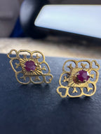 9ct vintage Yellow Gold Ruby Heart Earrings