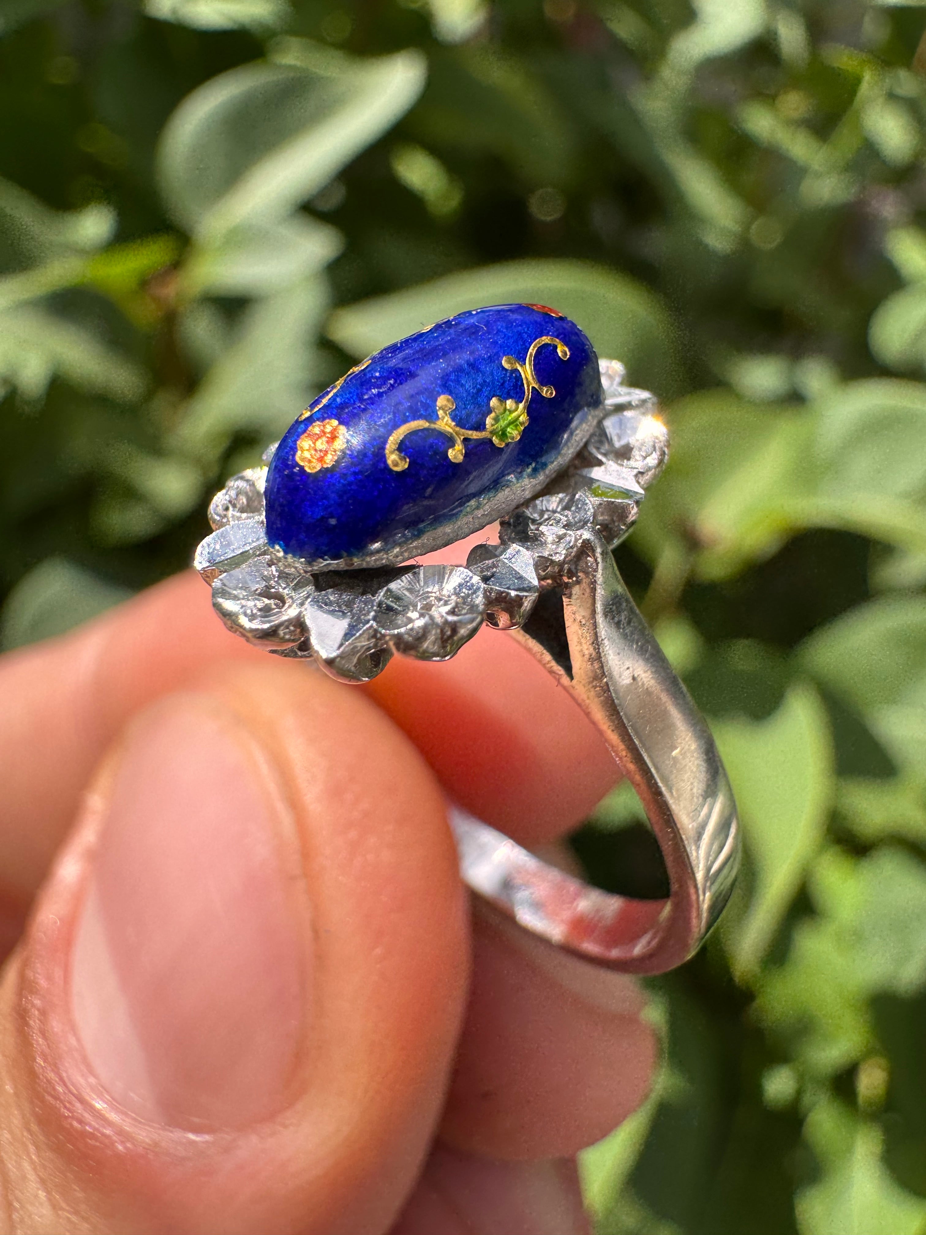 Antique 18ct Enamel White Gold Ring