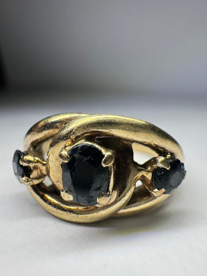 Vintage 9ct Yellow Gold Sapphire Trilogy Ring