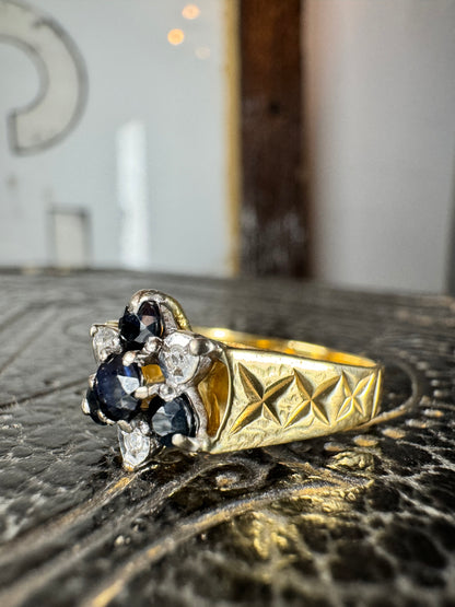 Vintage 9ct Sapphire Diamond Flower Ring