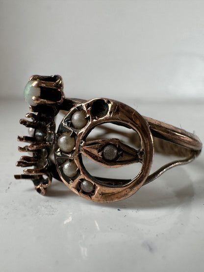 Vintage Italian Rose Metal Pearl Ornate Ring