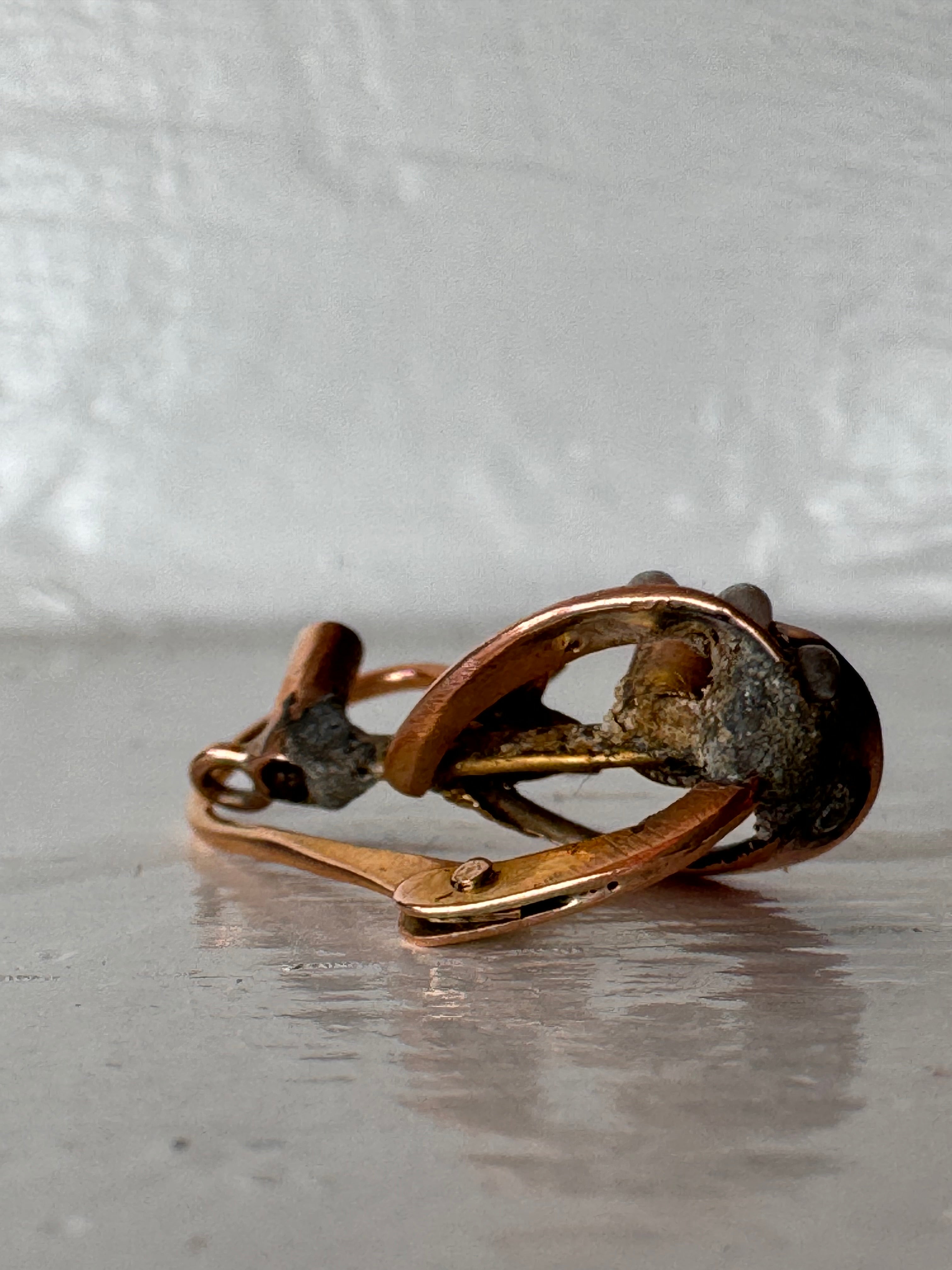 1920/30s Women’s Earrings 12K Rose Gold Pearls and Ruby - shows damage