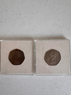 Lot 38: 1973 Rare 50p x 2 (Estimate £10)
