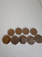 Lot 35: Rare 50ps x 9 (Estimate £10-20)