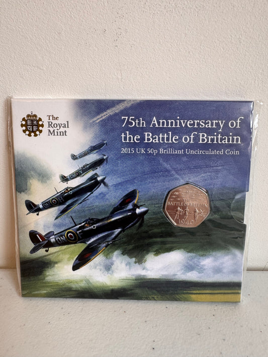Lot 24: 75th Anniversary of the Battle of Britain 2015 UK 50p Brilliant Uncirculated Coin (Estimate £5-20)