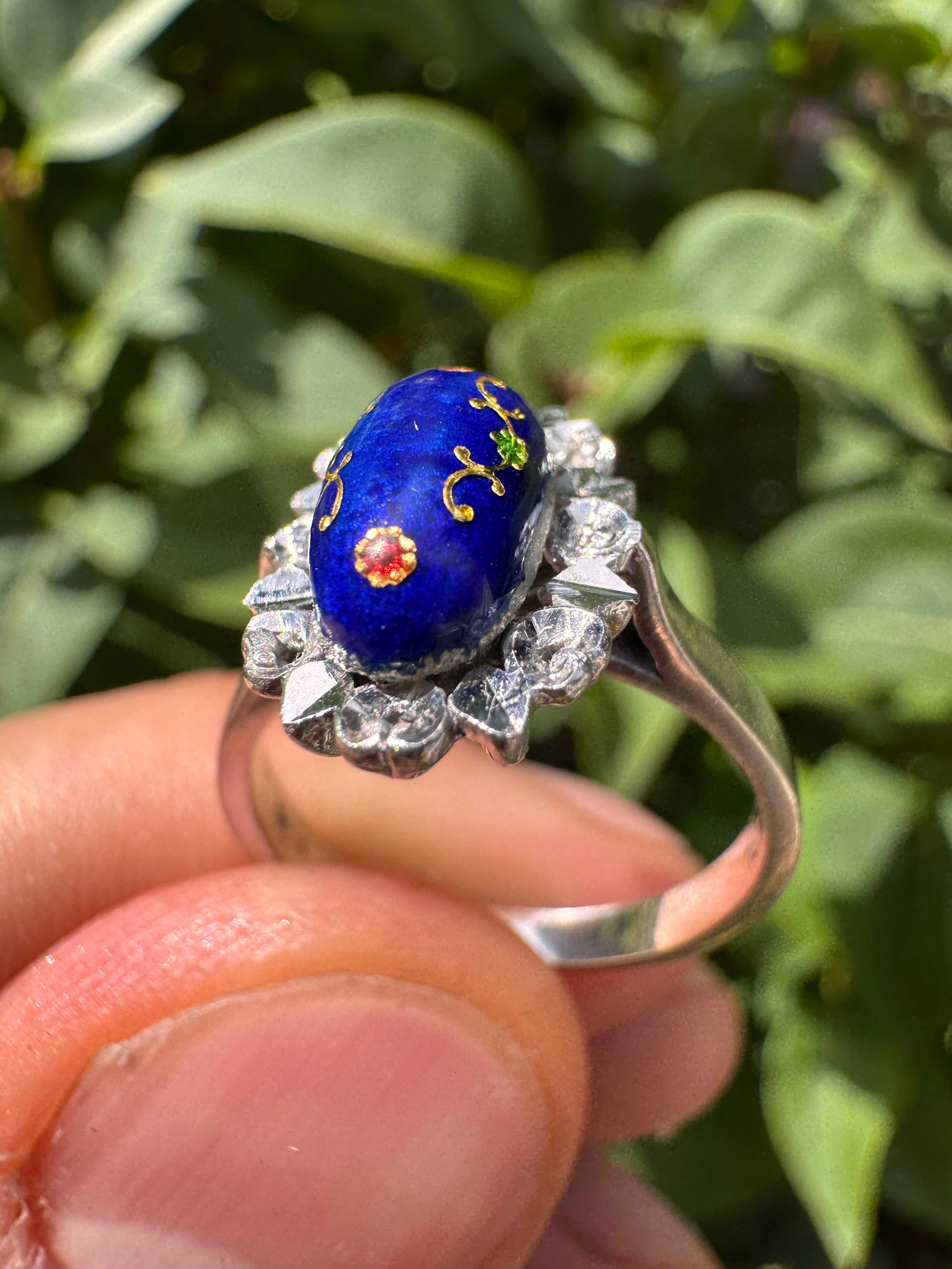 Antique 18ct Enamel White Gold Ring