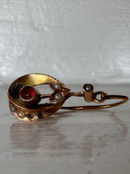 1920/30s Women’s Earrings 12K Rose Gold Pearls and Ruby - shows damage