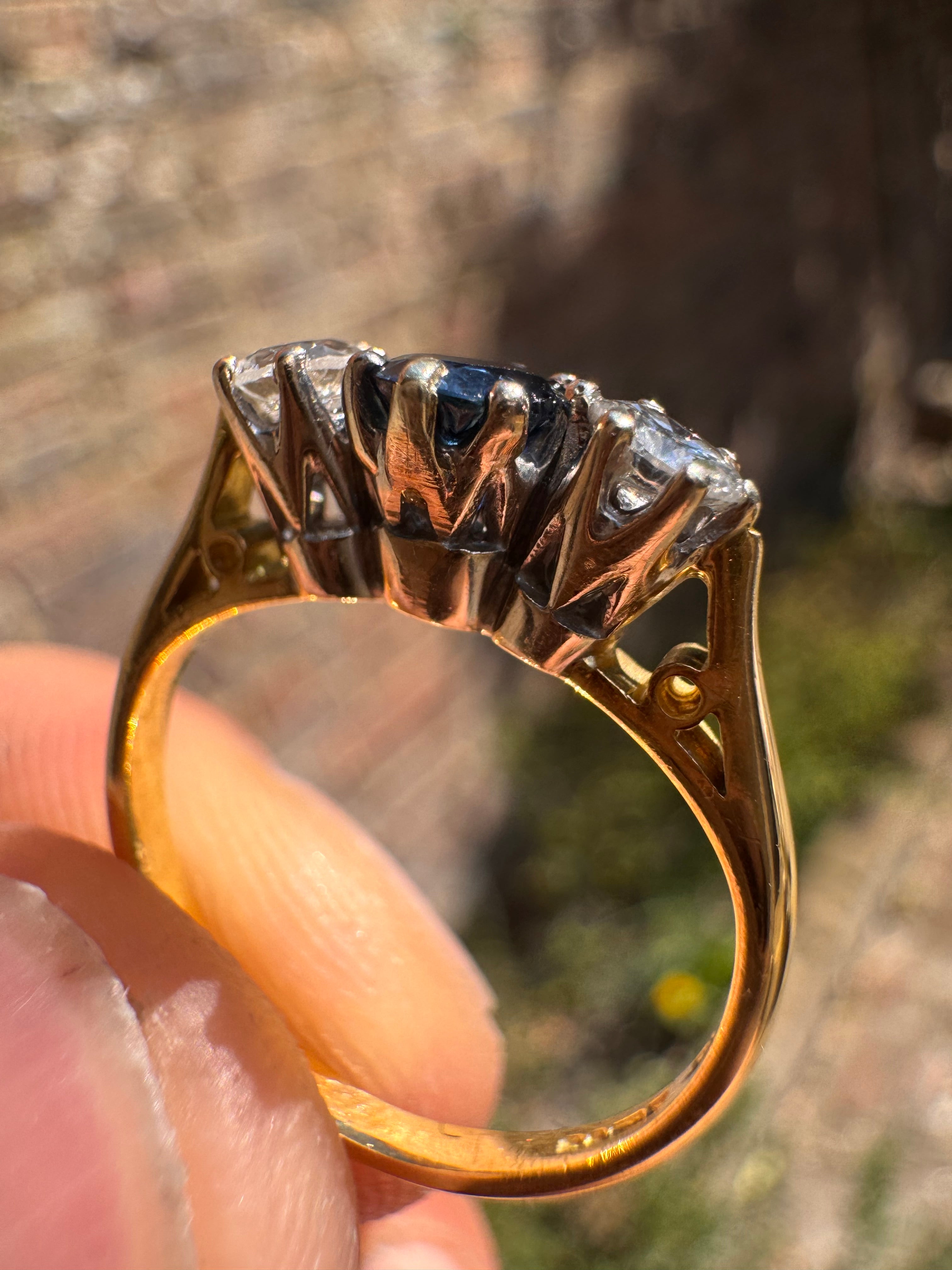 Lot 16: 18ct Trilogy Sapphire Diamond Ring (Estimate £300-400)