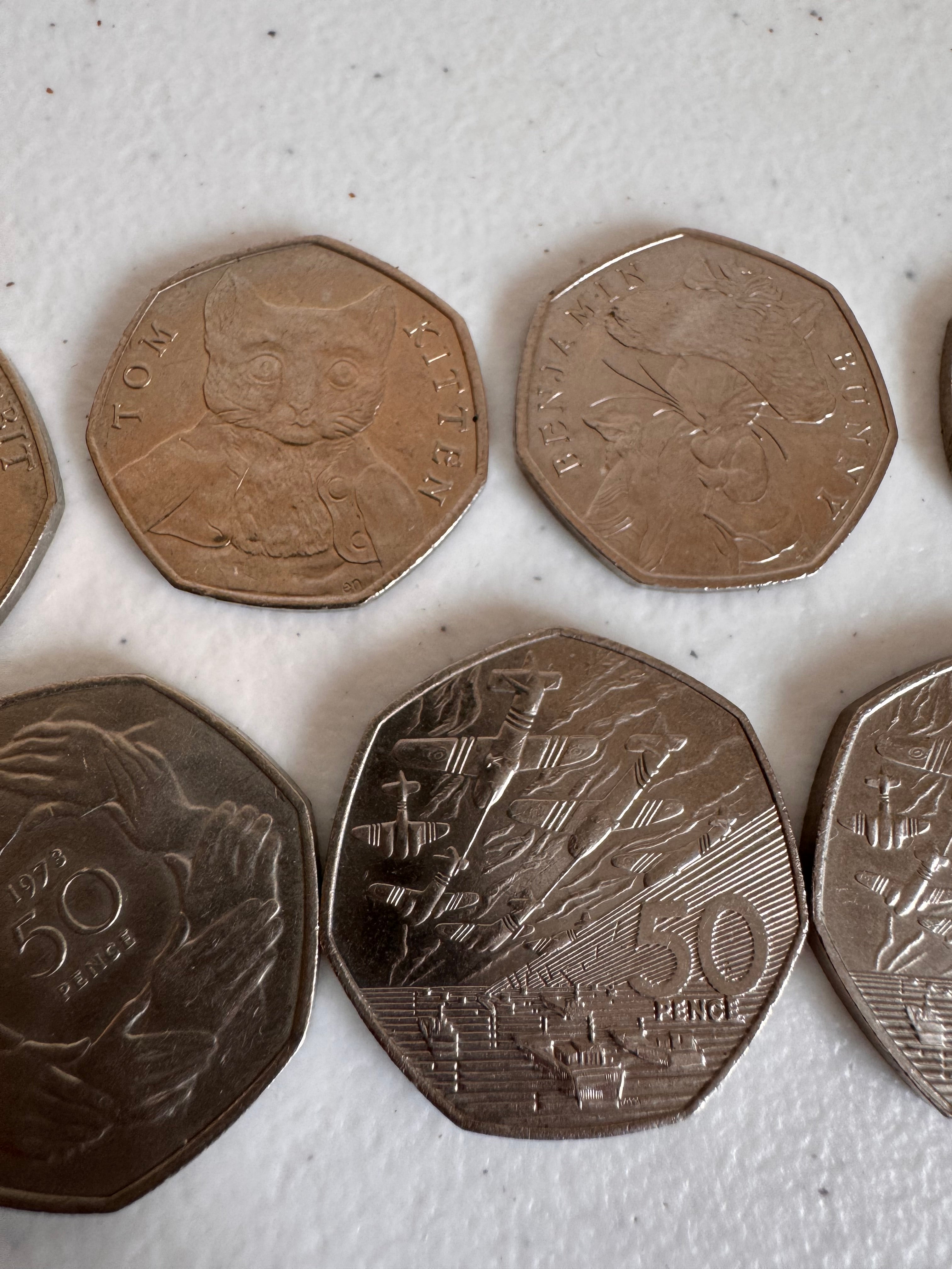 Lot 35: Rare 50ps x 9 (Estimate £10-20)