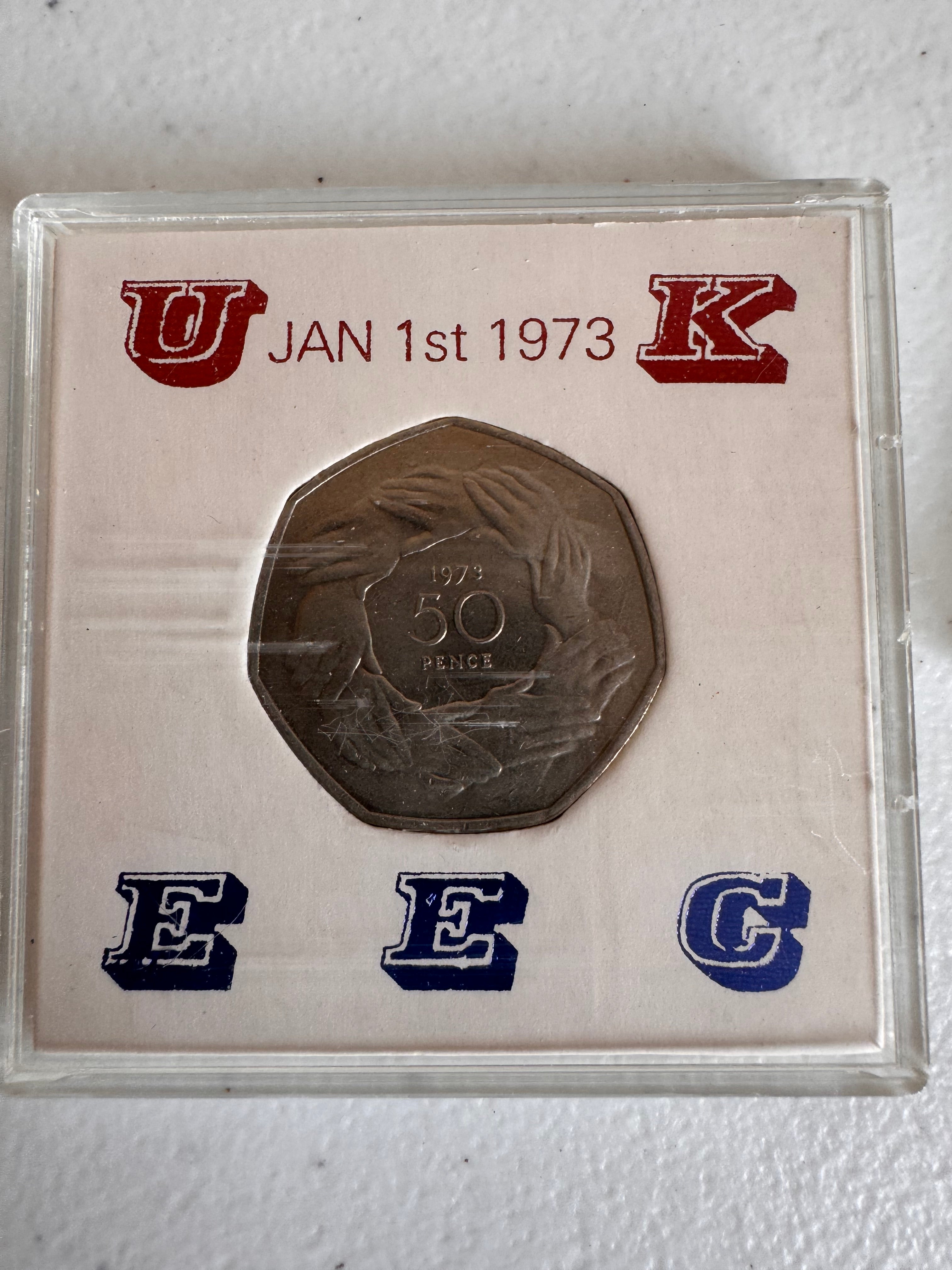 Lot 38: 1973 Rare 50p x 2 (Estimate £10)