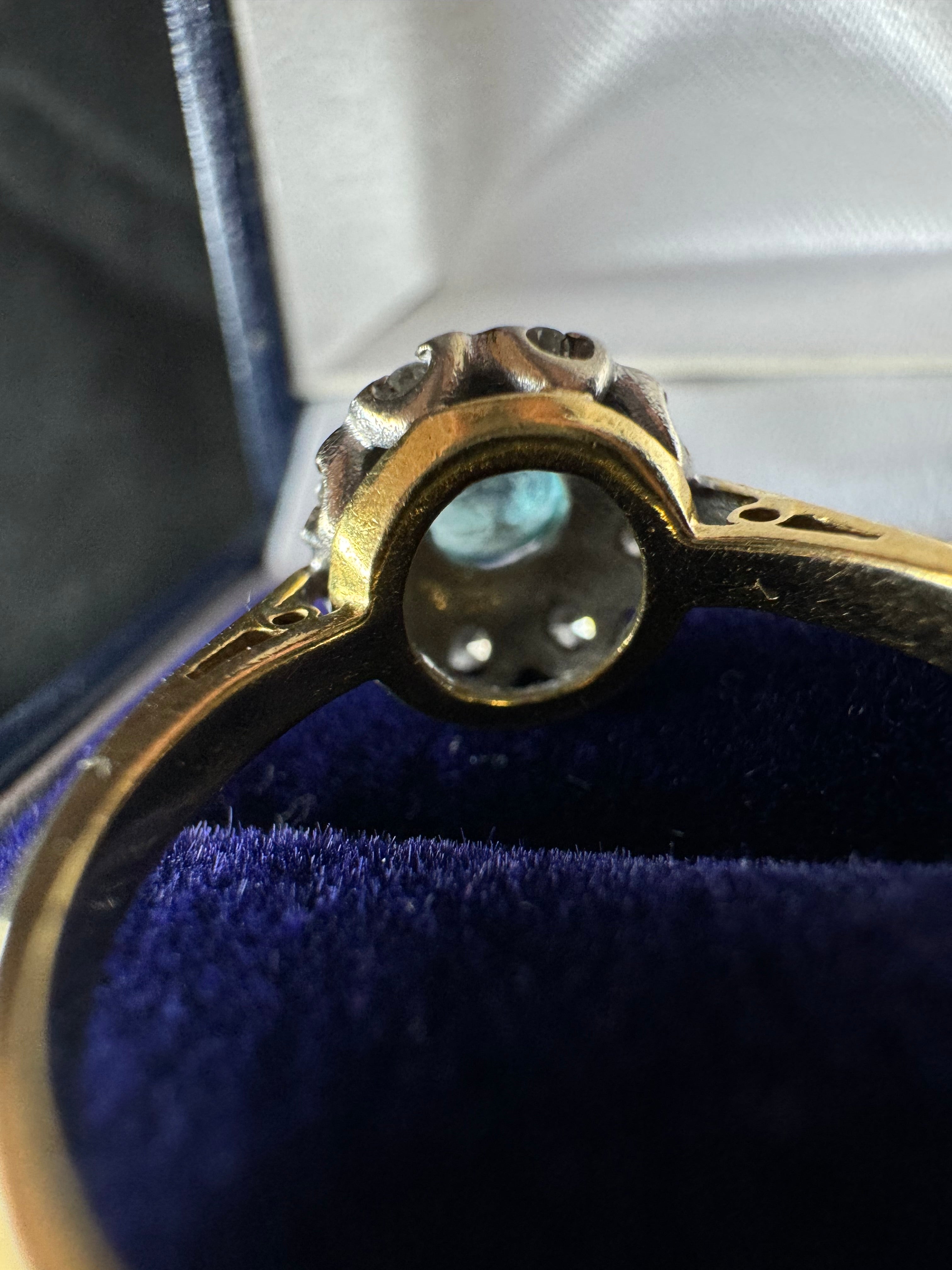 Antique 18ct Yellow Gold and Platinum Topaz Diamond Ring